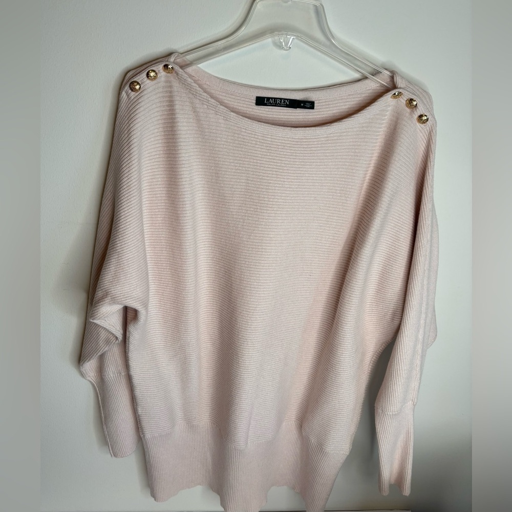LAUREN RALPH LAUREN LIGHT PINK RIBBED SWEATER